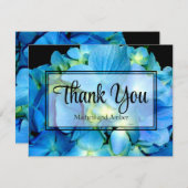 Elegant blauw blauwgroen bloemhortensia's blauw ro bedankkaart (Voorkant / Achterkant)