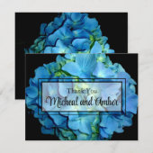 Elegant blauw blauwgroen bloemhortensia's blauw ro bedankkaart (Voorkant / Achterkant)
