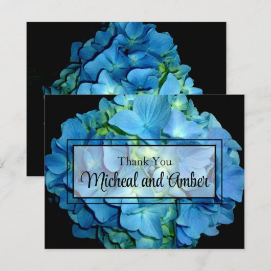 Elegant blauw blauwgroen bloemhortensia's blauw ro bedankkaart (Voorkant / Achterkant)
