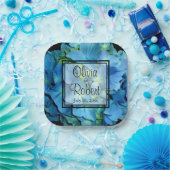 Elegant blauw blauwgroen bloemhortensia's blauw ro papieren bordje (Feest)