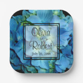 Elegant blauw blauwgroen bloemhortensia's blauw ro papieren bordje (Voorkant)