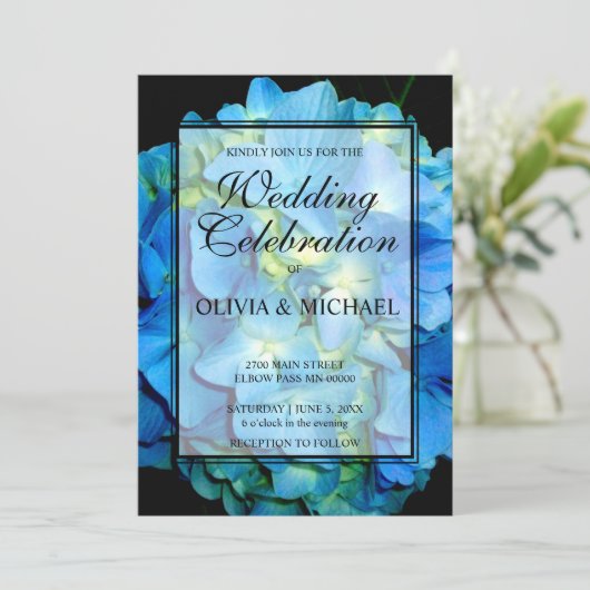 Elegant blauw blauwgroen bloemige hortensia's roze kaart (Staand voorkant)