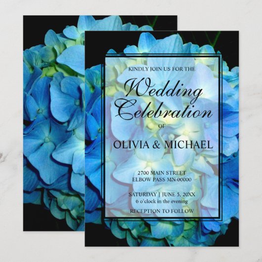 Elegant blauw blauwgroen bloemige hortensia's roze kaart (Voorkant / Achterkant)