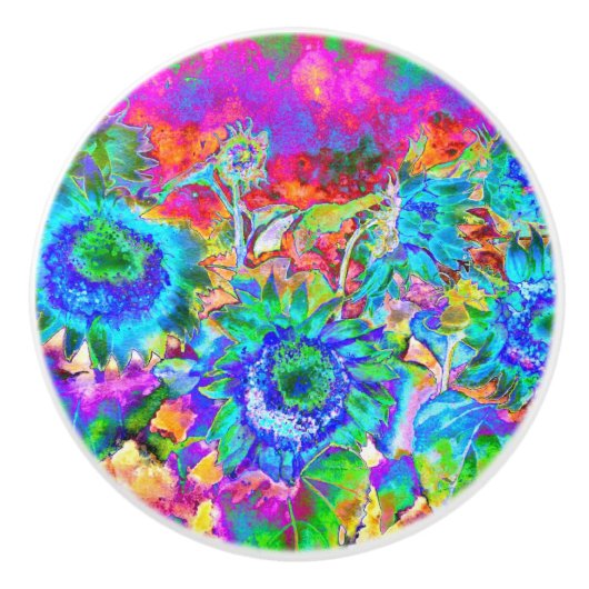 Elegant blauw blauwgroen boho zonnebloemen keramische knop (Voorkant)