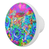 Elegant blauw blauwgroen boho zonnebloemen keramische knop (Rechts)