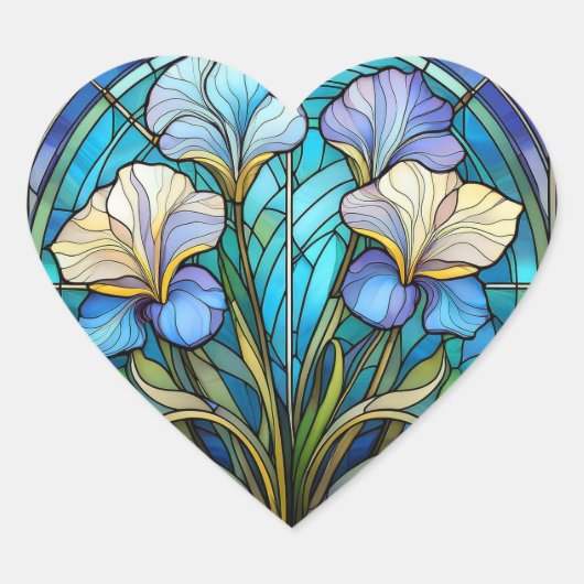 Elegant blauw Blauwgroen Floral Art Nouveau Glas i Hart Sticker (Voorkant)
