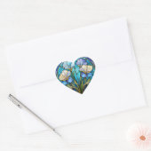 Elegant blauw Blauwgroen Floral Art Nouveau Glas i Hart Sticker (Envelop)