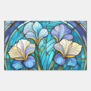 Elegant blauw Blauwgroen Floral Art Nouveau Glas i Rechthoekige Sticker
