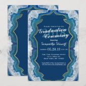 Elegant blauw Blauwgroen Geode Patroon Afstuderen Kaart (Voorkant / Achterkant)