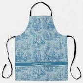 Elegant blauw blauwgroen toile de jouy bedrukt schort (Voorkant)
