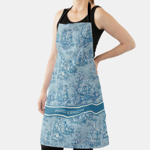 Elegant blauw blauwgroen toile de jouy bedrukt schort