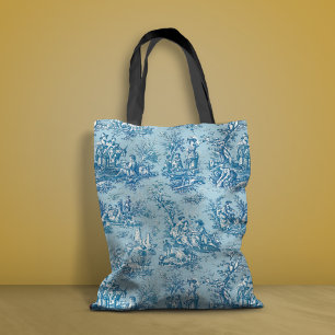 Elegant  blauw blauwgroen toile de jouy bedrukt tote bag