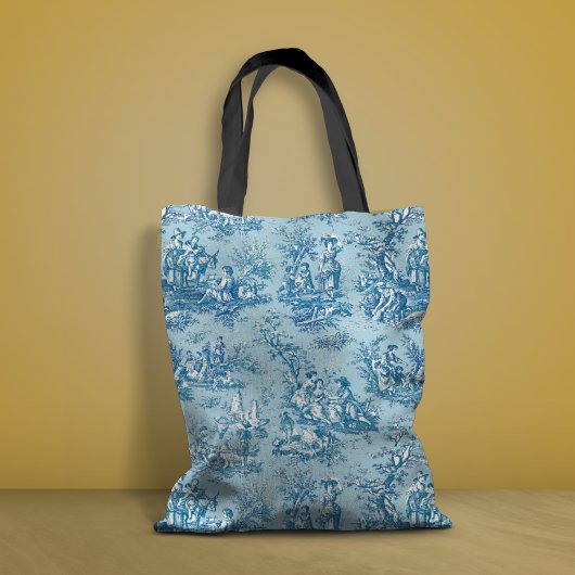 Elegant  blauw blauwgroen toile de jouy bedrukt tote bag