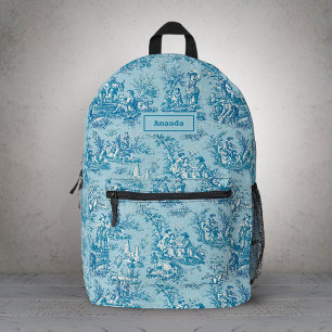 Elegant  blauw blauwgroen toile de jouy bedrukte rugzak