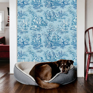 Elegant  blauw blauwgroen toile de jouy behang