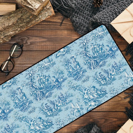 Elegant blauw blauwgroen toile de jouy bureaumat