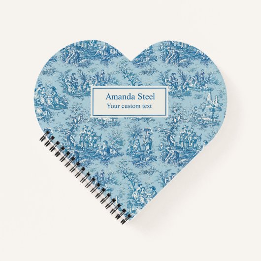 Elegant  blauw blauwgroen toile de jouy hart notitieboek (Voorkant)