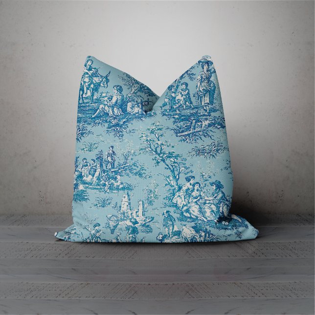 Elegant  blauw blauwgroen toile de jouy kussen (Creator heeft geüpload)