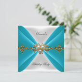 Elegant blauw Blauwgroen verjaardag Gouden Duw Wit Kaart (Staand voorkant)