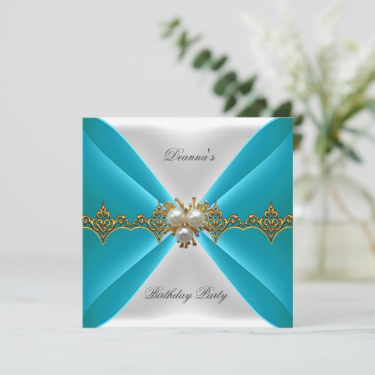 Elegant blauw Blauwgroen verjaardag Gouden Duw Wit Kaart (Staand voorkant)