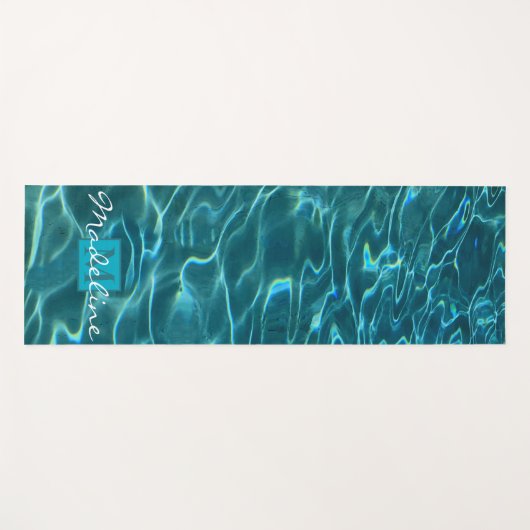 Elegant blauw blauwgroen waterpatroon monogram yogamat (Voorkant (horizontaal))