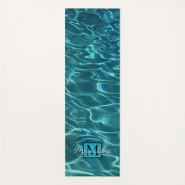 Elegant blauw blauwgroen waterpatroon monogram yogamat