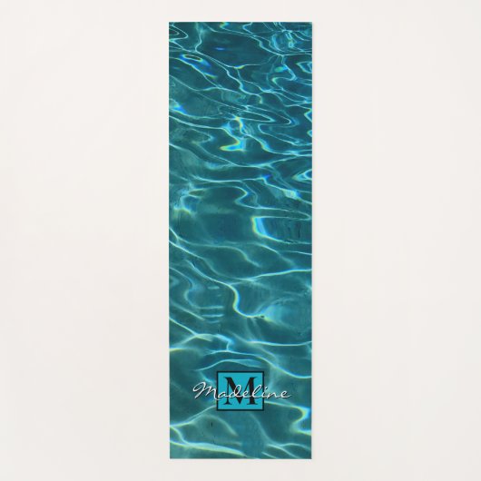 Elegant blauw blauwgroen waterpatroon monogram yogamat (Voorkant)