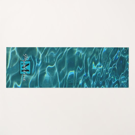 Elegant blauw blauwgroen waterpatroon monogram yogamat (Voorkant (horizontaal))