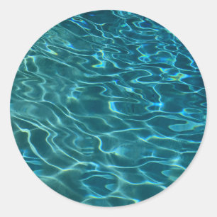 Elegant blauw blauwgroen waterpatroon oceaanmeergo ronde sticker