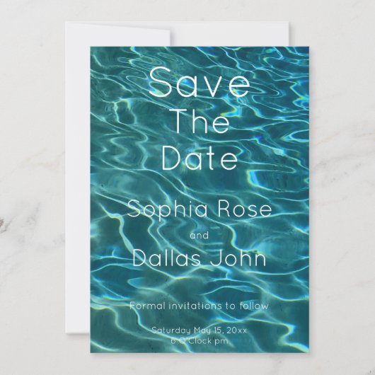 Elegant blauw blauwgroen waterpatroon oceaanmeergo save the date (Voorkant)