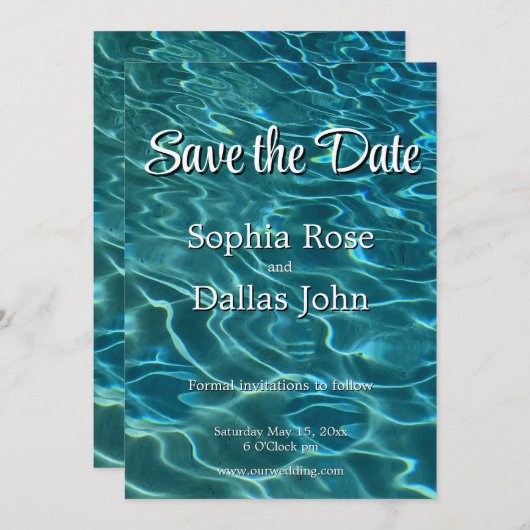 Elegant blauw blauwgroen waterpatroon oceaanmeergo save the date (Voorkant / Achterkant)