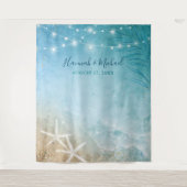 Elegant Blauw Blauwgroen Waterverf Strand Bruiloft Wandkleed (Voorkant)