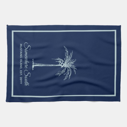 Elegant blauw Bleek Blauwgroen palmboom - Aangepas Theedoek (Horizontaal)