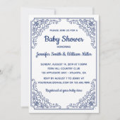 Elegant Blauw bloeiende werveling lijst Baby showe Kaart (Voorkant)