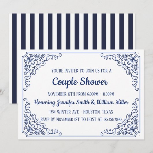 Elegant Blauw bloeiende werveling lijst Couple Sho Kaart (Voorkant / Achterkant)