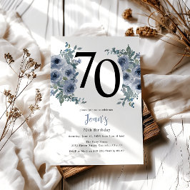 Elegant Blauw Bloem 70e Verjaardag Kaart