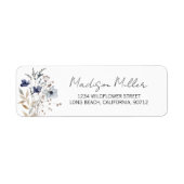 Elegant Blauw Bloem Boeket Bloemen Retouradres Etiket (Voorkant)