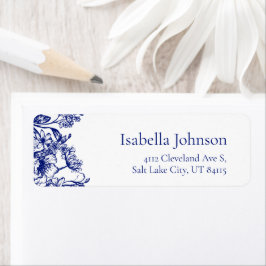 Elegant Blauw Bloem Botanisch Retouradres Label