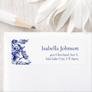 Elegant Blauw Bloem Botanisch Retouradres Label