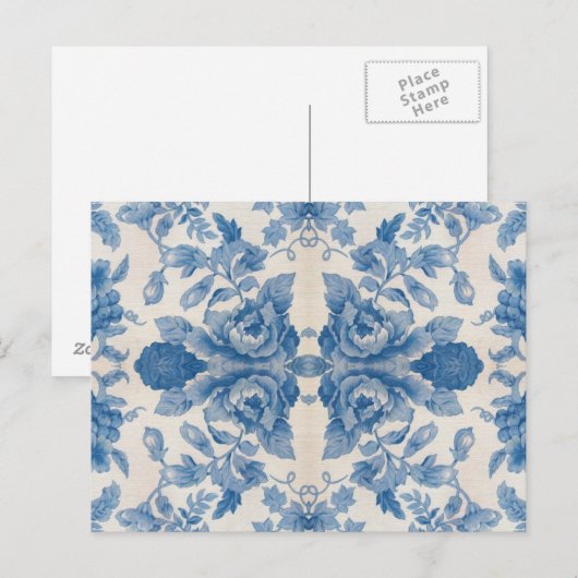 Elegant blauw  bloem briefkaart (Voorkant / Achterkant)