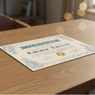 Elegant Blauw Bloem Certificaat van Prestatie Des