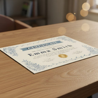 Elegant Blauw Bloem Certificaat van Prestatie Des