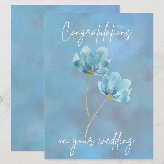 Elegant Blauw Bloem Gefeliciteerd Bruiloft Kaart (Voorkant / Achterkant)
