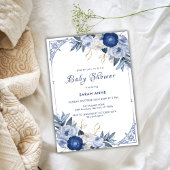  Elegant Blauw Bloem Lijst Baby shower Kaart