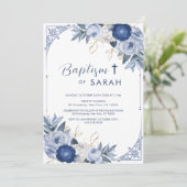 Elegant Blauw Bloem Lijst Dekdoop Kaart (Staand voorkant)