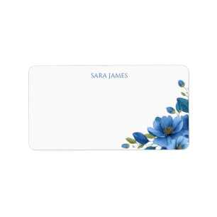 Elegant Blauw Bloem Motief Persoonlijk Retouradres Etiket