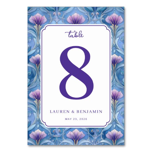 Elegant Blauw Bloem Motief Tafelnummer (Voorkant)