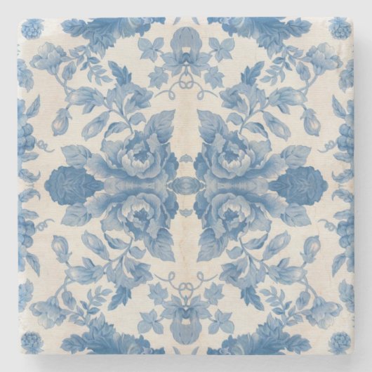 Elegant blauw  bloem stenen onderzetter (Voorkant)