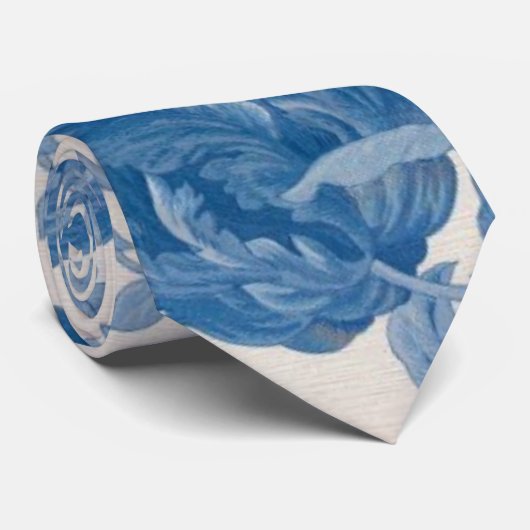 Elegant blauw bloem stropdas (Opgerold)