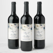 Elegant Blauw Bloem Winter Bruiloft Wijnlabel Wijn Etiket (Flessen)